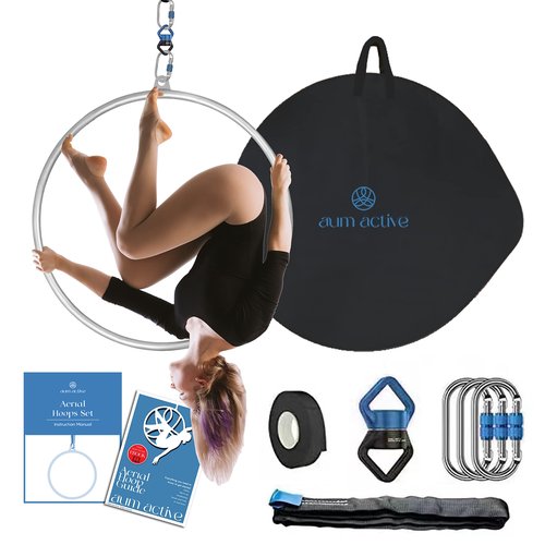 Aum Active Aerial Hoop 90cm/95cm Single Point Lyra Hoop Set, Includes Storage Bag, Carabiners, Swivel, Strop, and Tape for Beginners, Home Practice, and Circus Ring