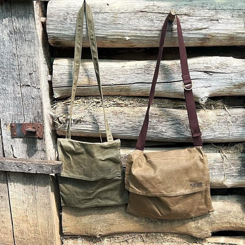 Exos Waxed Canvas Haversack - Dark Khaki Large Bushcraft Messenger Bag for Foraging & Gardening