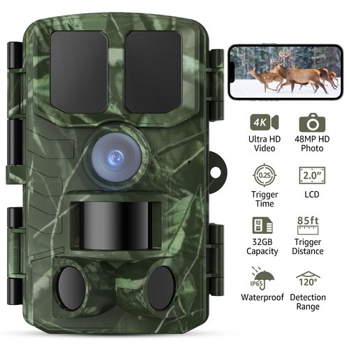 BoxLegend Trail Camera WiFi 4K 48MP Game Cameras with Night Vision Motion Activated Waterproof IP65 Trail Cam 32G SD Card 0.2s Trigger Time 120° Wide-Angle for Outdoor Wildlife Detection, Monitoring