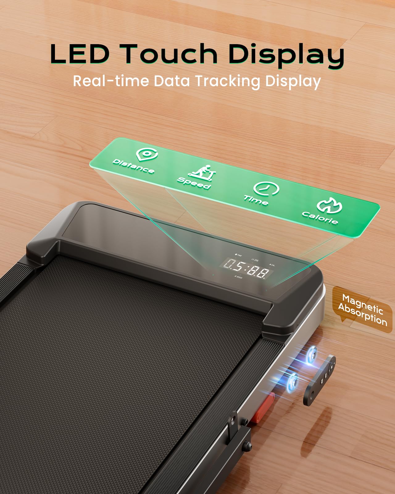 TREAFLOW Walking Pad with Incline, Foldable Treadmill with Handrail for Home Office, Portable Walking Machine, Low Noise, LED Display, 6.2 MPH