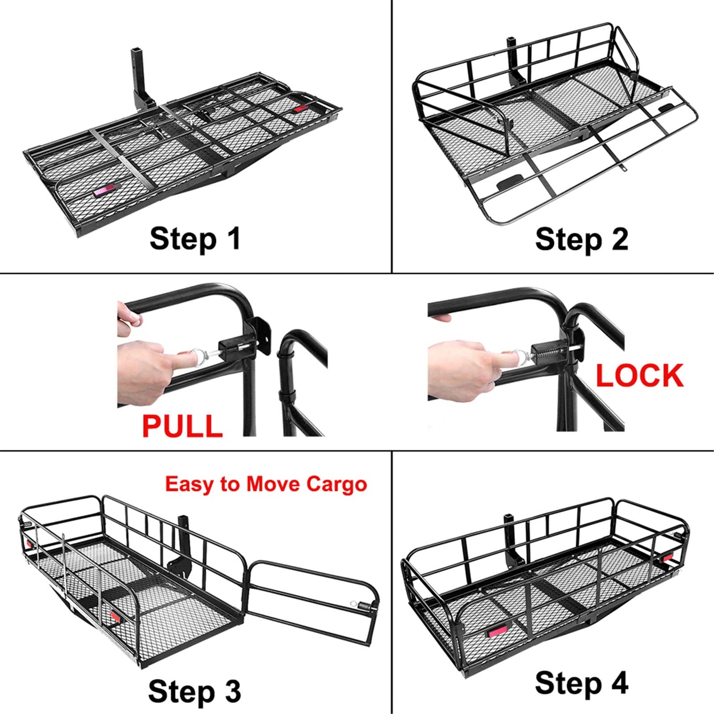 OKLEAD Hitch Mount Cargo Carrier 60" x 24" x 14.4" Folding Cargo Rack Rear Hitch Tray Luggage Basket with 400 LB Capacity Fits 2" Receiver for Car SUV Pickup