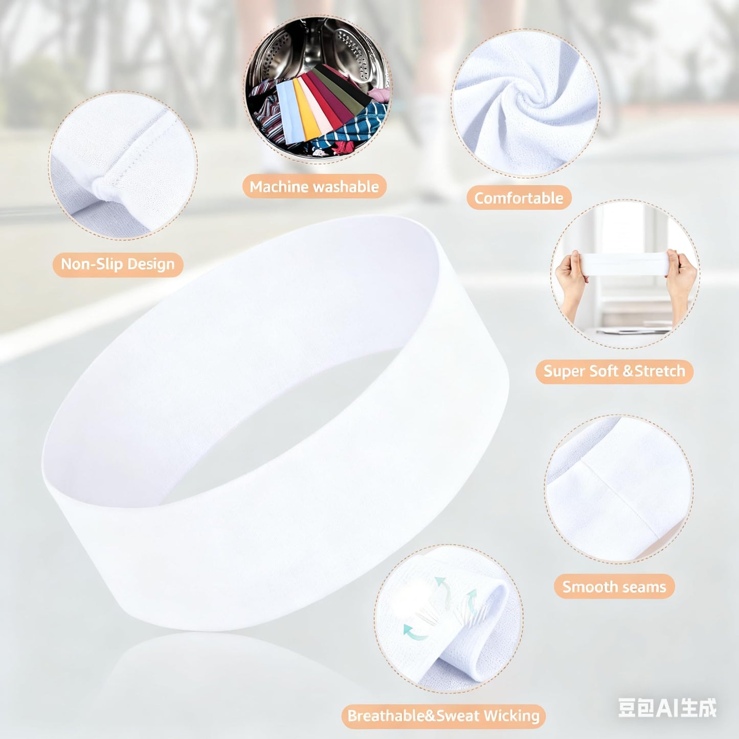 Hair Bands for Women's Hair - 6 Pack Wide Elastic Sweatband & Non-Slip Workout Headbands for Running, Yoga, Nurses | Bandas para el Cabello for Daily Use