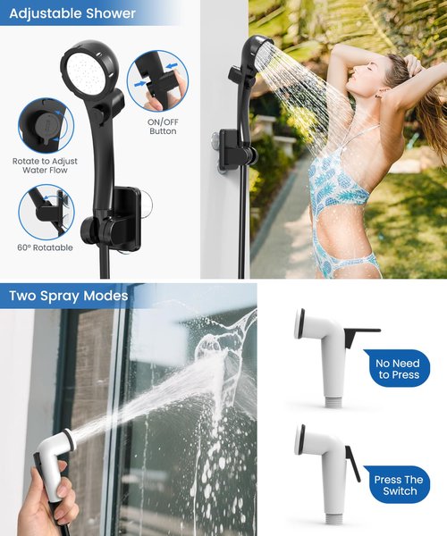 Acare Portable Shower for Camping, 6000mAh Rechargeable Camping Shower Pump with 5Gal/20L Foldable Bucket, IPX7 Waterproof Rinse Kit Portable Outdoor Shower for Hiking, Travel, Car, Pet