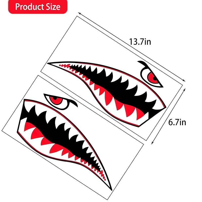 Shark Teeth Sticker - Flying Tiger Shark Mouth Decal for Kayaks, Canoes & Boats - Waterproof PVC