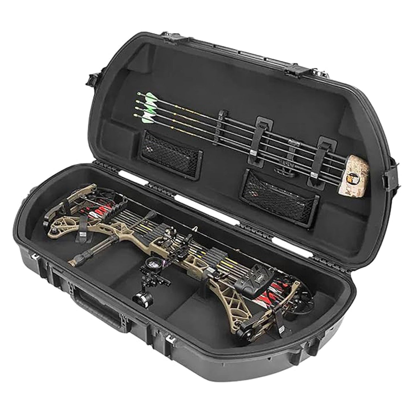 SKB iSeries Curved Hard Shell Case for Archery Bows w/ Quiver & Accessory Pockets - Waterproof & Dust-Tight Design, Heavy-Duty Bow and Arrow Gear Equipment Storage with Trigger Latches