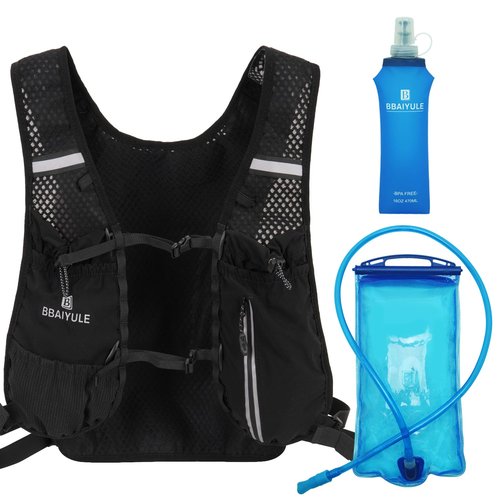 B BBAIYULE Hydration Running Vest , Hydration Bladder or Soft Flask(Optional), Lightweight Water Backpack Men Women, Trail Marathon Hiking Cycling (Backpack with 1pcs Bladder and 1pcs Soft Flask)