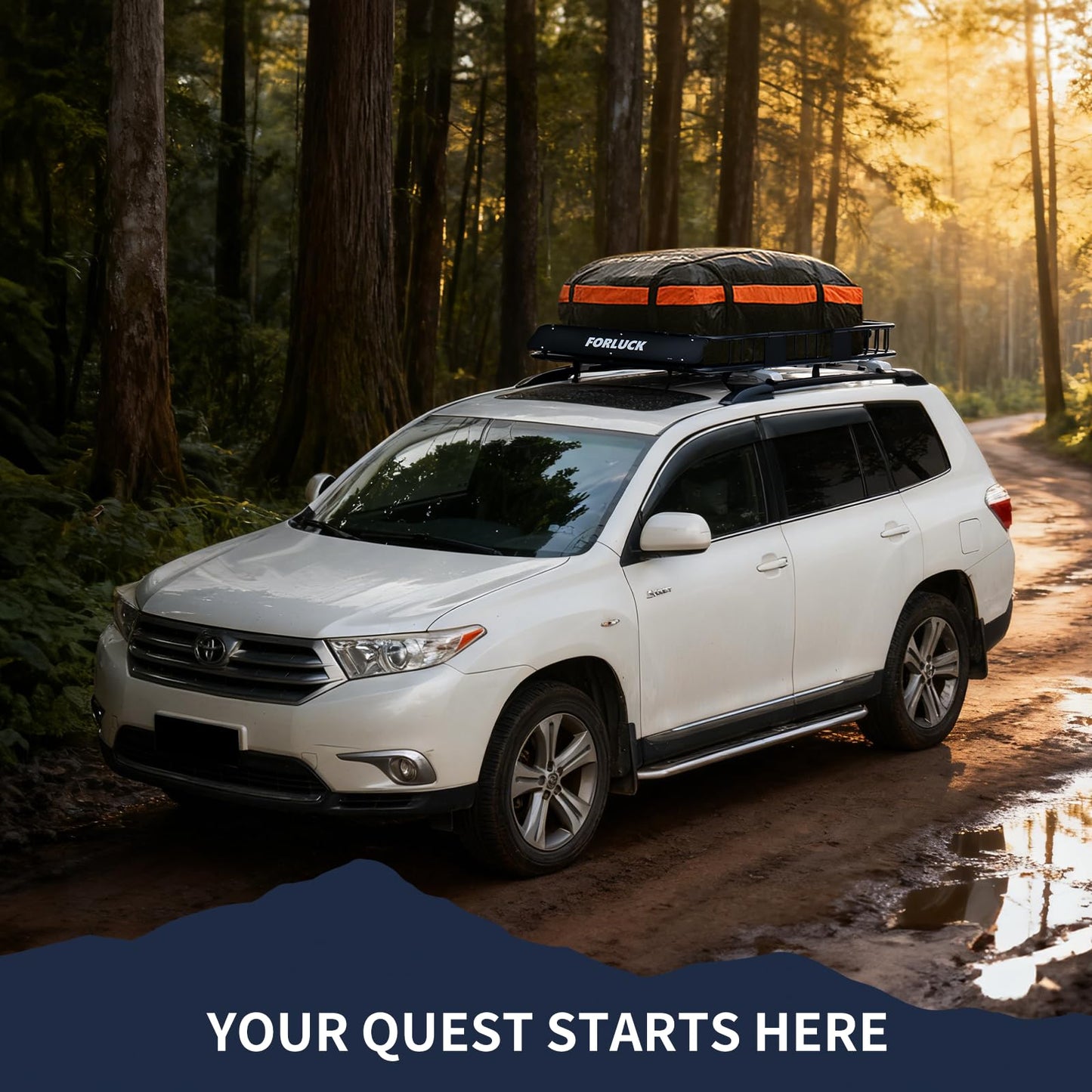 Forluck 54 x 34 x 6 Inch Universal 250 LBS Heavy Duty Roof Rack Cargo Carrier with Waterproof Bag, Extension Rooftop Cargo Carrier, Car Top Luggage Holder for SUV, Truck or RV Steel Construction