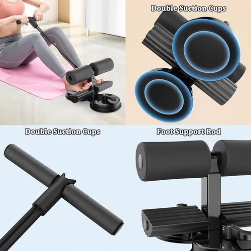Ab Training Auxiliary Device, Portable Adjustable Sit up Core Exercise Equipment, Double Suction Cups Three Levels of Height Multi-functional Exercise Ab Machine for Home Gym (Grey Pink)
