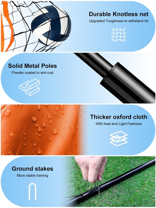 Portable Volleyball Training Equipment Net System, Volleyball Practice Net with Carrying Bag, Height Adjustable for Backyard Indoor Outdoor Hitting Serving Practice