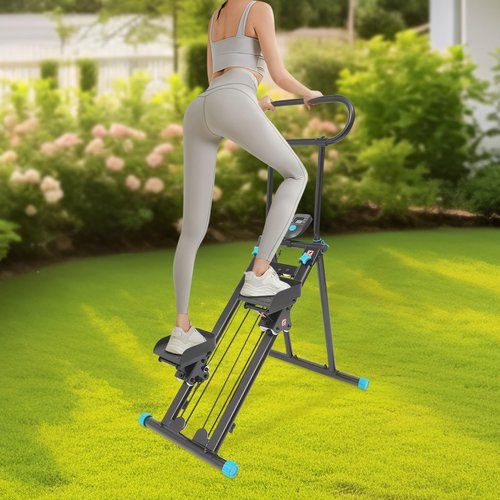 Vertical Stair Climber for Home Gym Exercise, Foldable Stair Stepper Machine with LCD Screen and Adjustable Handlebar, Climber Workout Machine for Living Rooms, Bedrooms, Home Gyms, Apartments (Black)