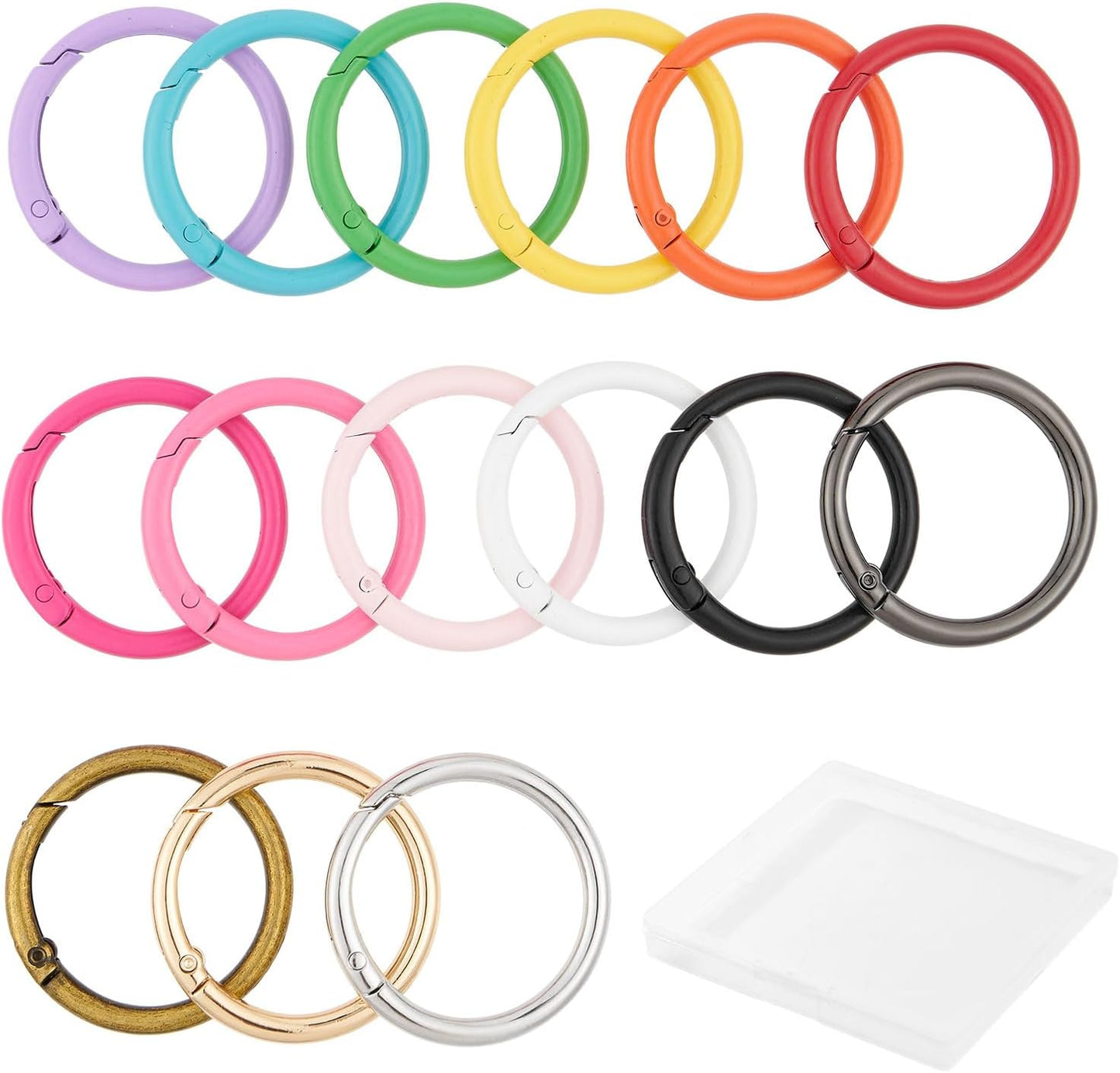 15pcs Trigger Spring O Rings Round,Metal Keychain Ring Round Carabiner Clips for Keyrings Buckle, Bags,Purses