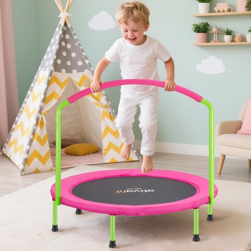 Ativafit 36inch Elastic Band Big Handle Toddler Trampoline for Kids Ages 1-6 Indoor Outdoor Mini Trampoline with Safety Padded Cover Fun for Kids
