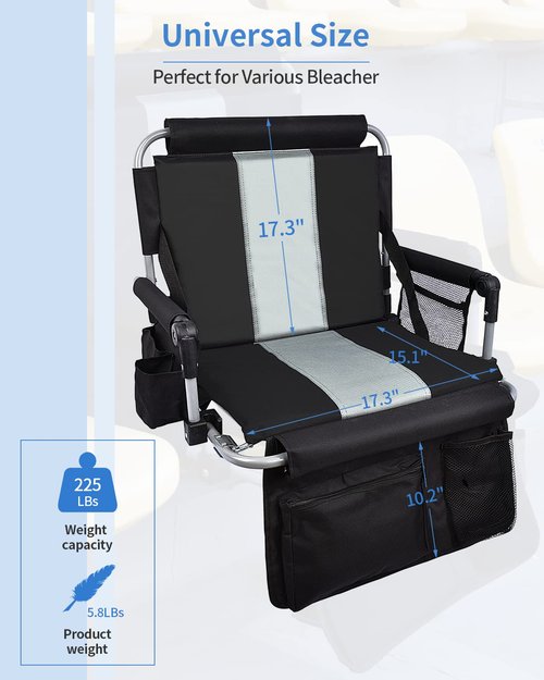 AOOXIMI Stadium Seats with Back Support, Folding Bleacher Seat with Cup Holders, Mesh Bags and Hide Hooks, Portable Wide Bleacher Chairs with Back and Cushion, Perfect for Sports Events and Concerts
