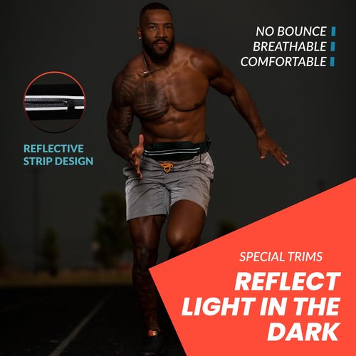 Reflective Running Belt Bib Holder - Waterproof Fanny Pack for Women & Men - Triathlon Belt Bag - Race Number, Gym Essentials, Sports Gear for All Phones