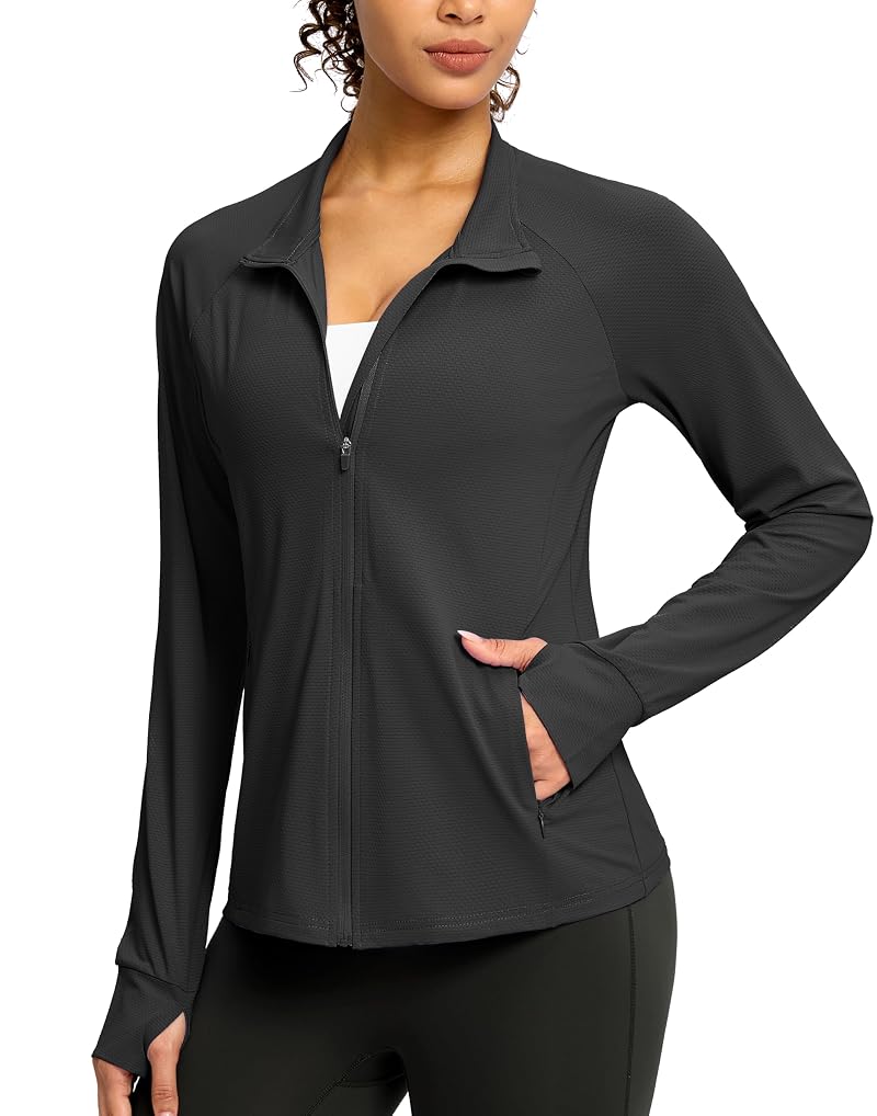 G Gradual Women's UPF 50+ Lightweight Zip-Up Jacket - Black, Large
