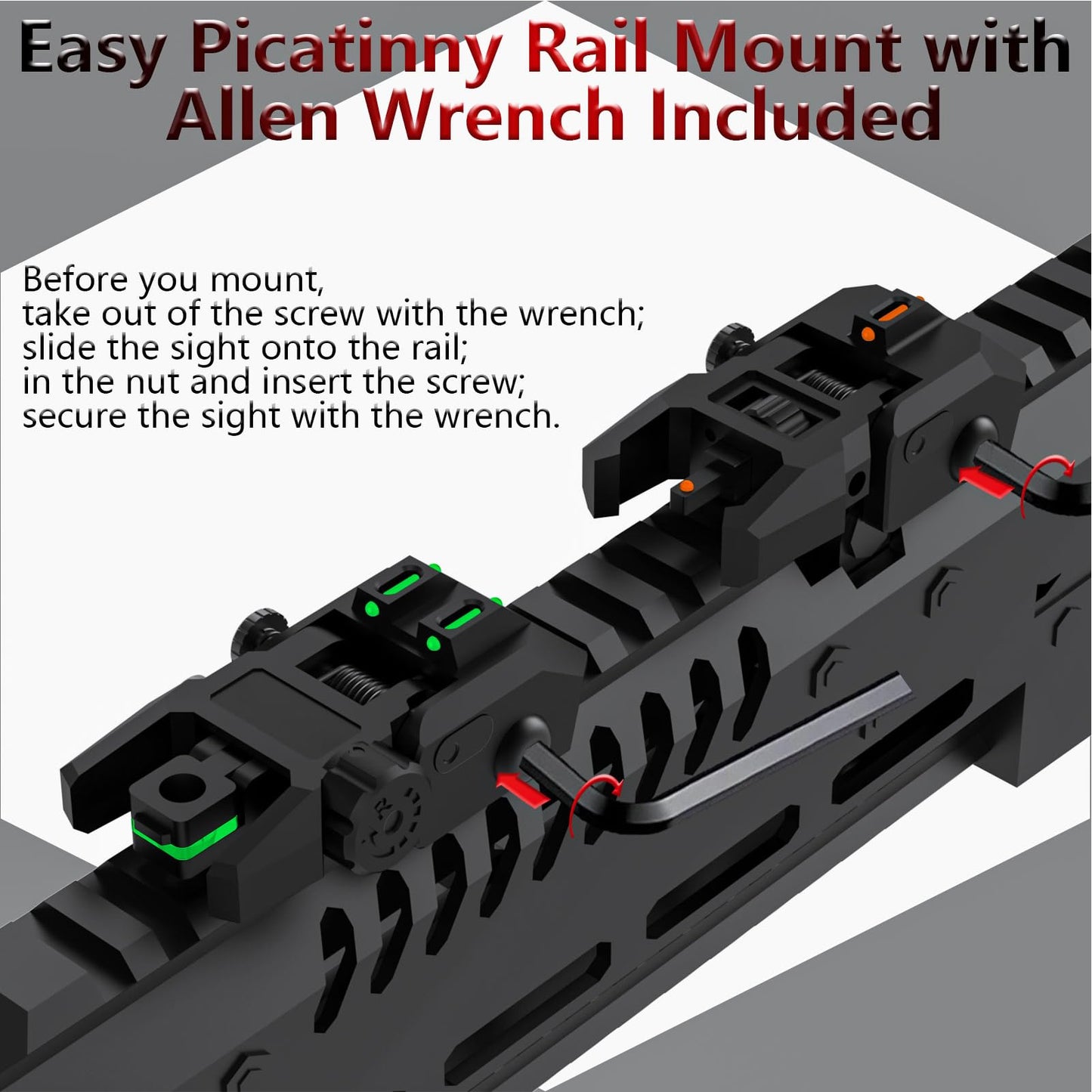 NIRIAHO Fiber Optic Sights Flip Up Front and Rear Sites with Green and Red Fiber Optics Dots, Tool-Free Adjustment Front and Rear Backup Sight (Red+Green)