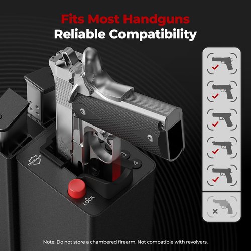 ONNAIS Biometric Pistol Gun Safe – Car and Bedside gun Safe for handgun with Fingerprint Trigger Lock for Quick Access, Fast Entry for Vehicle Console or Any Mountable Spot