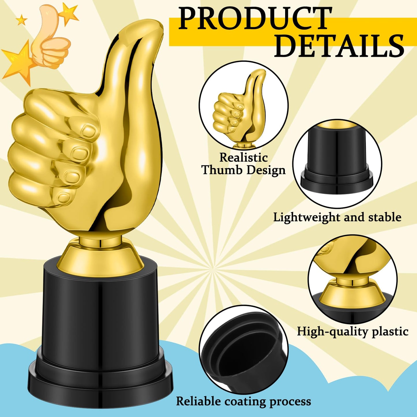 Tondiamo Small Trophy Celebrate The Top Award 6 Inch Tall Plastic MVP Funny Game Small Trophy and Awards for Employees Boss Custom Competition Gifts(Thumb)