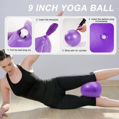 WOCUME Pilates Ring Fitness Circles Set, Dual Padded Handles Home Pilates Equipment Set for Women Includes 2 Pilates Ring, 2 Pilates Mini Ball, and 5 Resistance Bands at Home Pilates Workout Set