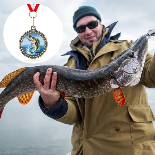 Quelay 12 Pcs Fishing Medals 2" Fishing Award Medals with Neck Ribbons Fish Competition Trophy Prizes for Deep Sea Fishermen