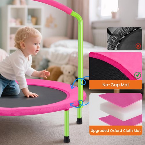 Ativafit 36inch Elastic Band Big Handle Toddler Trampoline for Kids Ages 1-6 Indoor Outdoor Mini Trampoline with Safety Padded Cover Fun for Kids