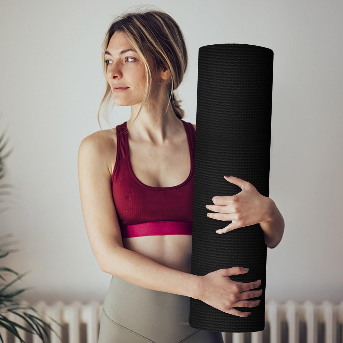 Yoga Mat with Strap 5mm Thick Non Slip Anti-Tear High Density Exercise Mat with Carrying Strap Hot Yoga Mat for Fitness, Home Yoga, Gym, Stretching, Workouts, Floor, Pilates