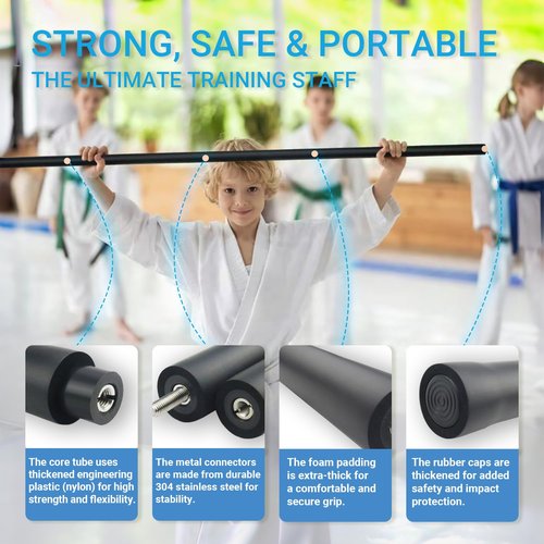 PHYSKOW 4ft & 6ft Collapsible Bo Staff – Foam-Padded Martial Arts Training Staff for Safe Practice, Portable Design with Carry Bag