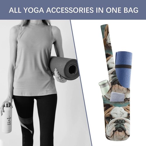 NWTRJ Funny English Bulldog Yoga Mat Bag Long Tote Yoga Bag with Large Side Pocket Yoga Mat Carrier Fit Most Size Mats