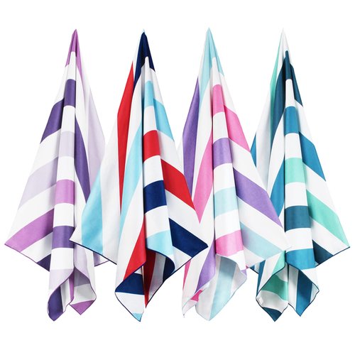 Whale Flotilla 4 Pack Large Quick Dry Beach Towel (30"x60"), Microfiber Sand-Free Beach Towel Set, Super Absorbent Compact Pool Travel Accessories, Purple/Navy/Aqua/Pink