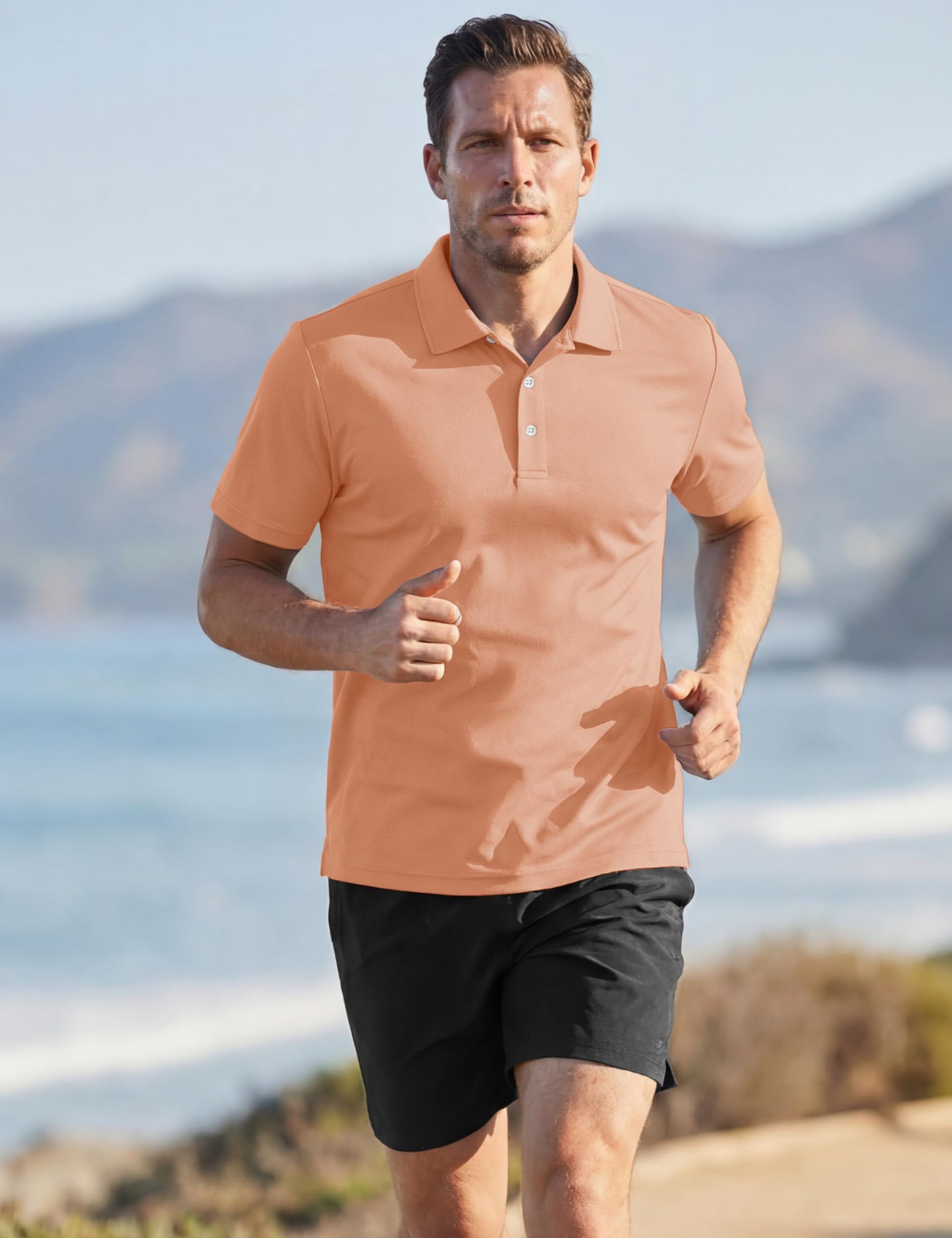 TACVASEN Mens Golf Shirt Dry Fit Mens Polo Shirts Short Sleeve Performance Golf Polos for Men with Collar Work Shirts Apricot, XL