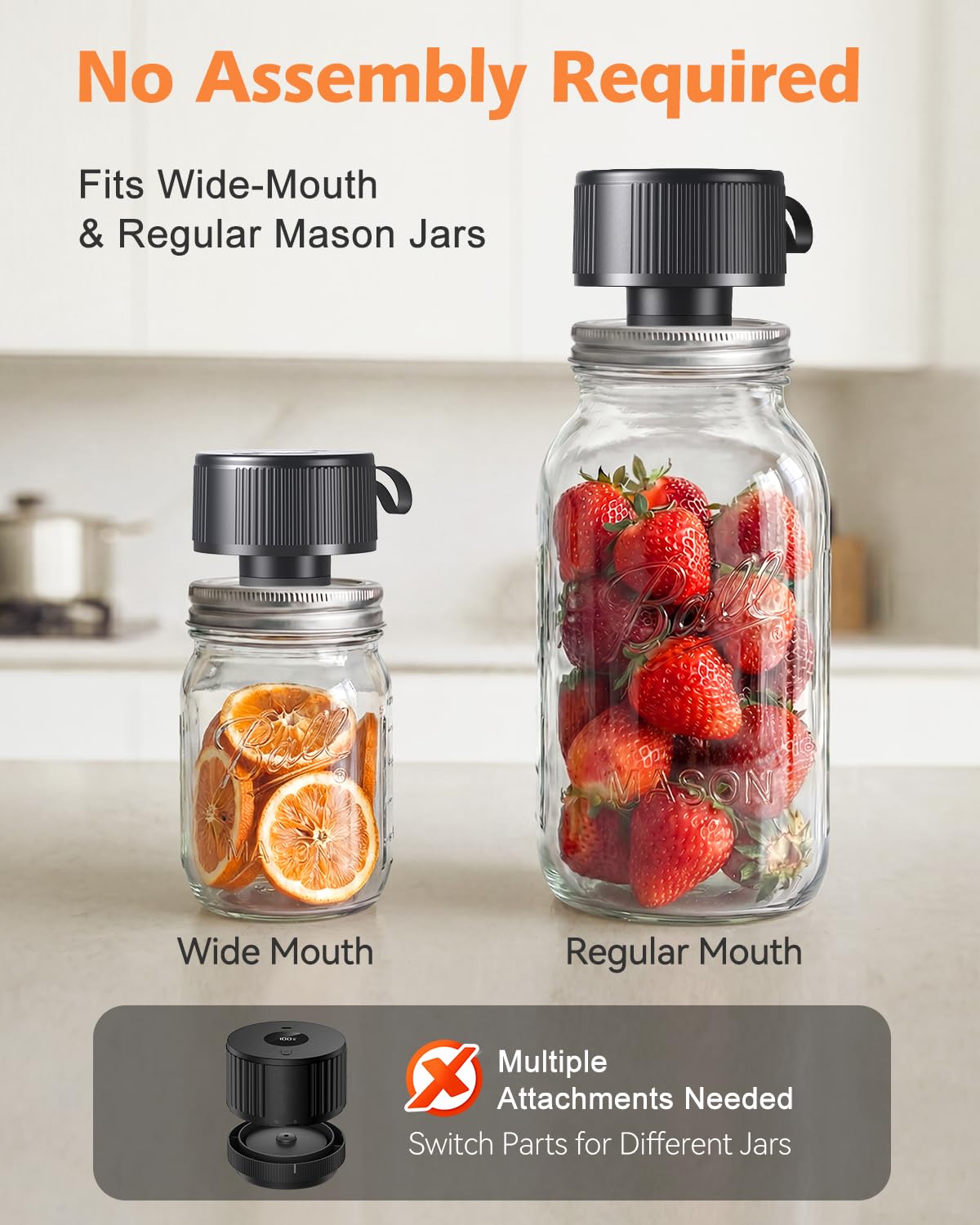 Auletor Electric Mason Jar Vacuum Sealer, [2026 Upgraded] One-Piece Handheld Vacuum Sealer Kit for Wide & Regular Mouth Jars, Portable Cordless Sealer for Food Storage, Homesteading & Meal Prep