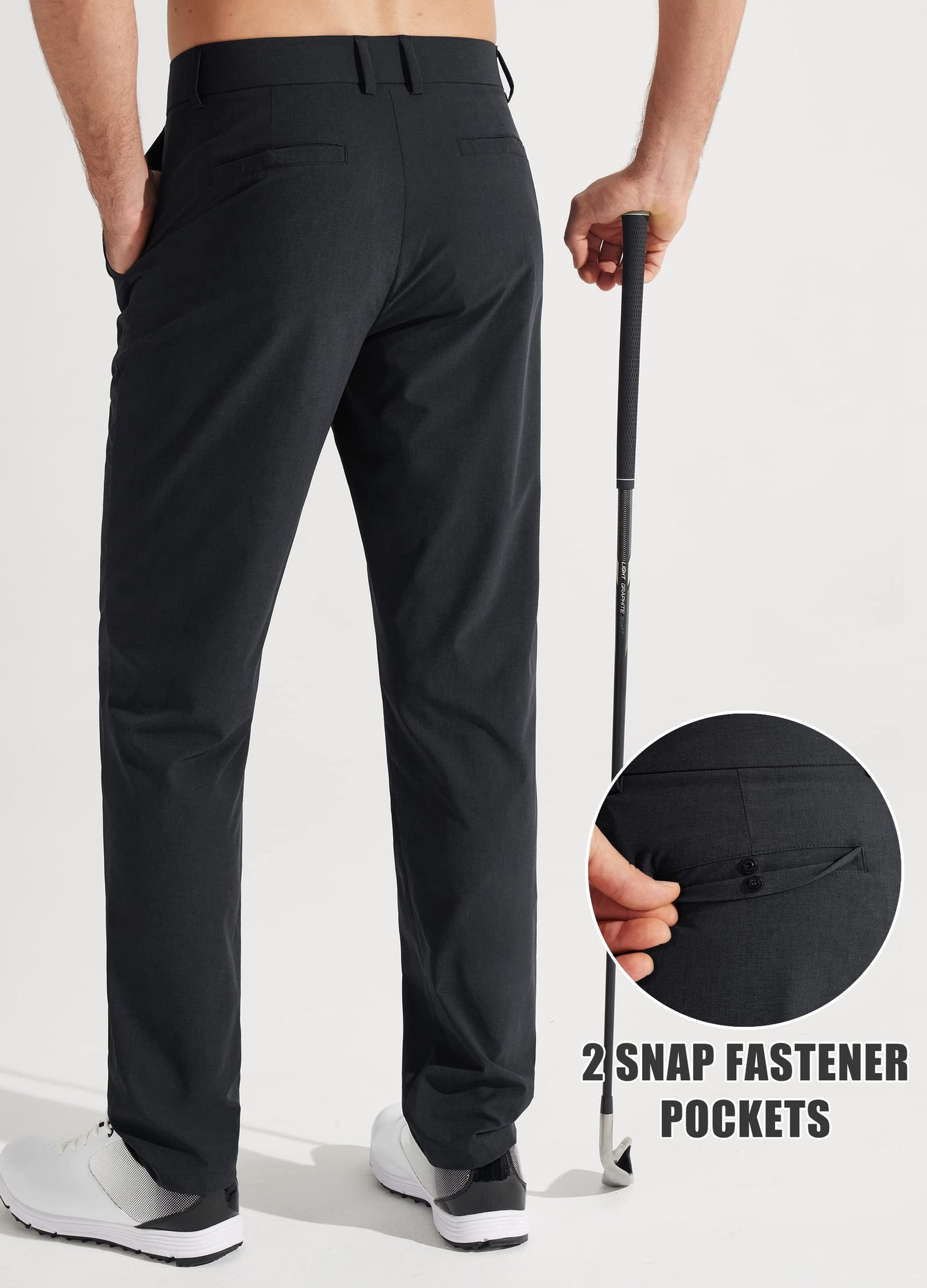 Libin Mens Golf Pants Stretch Work Dress Pants 30" Quick Dry Lightweight Business Casual Pant for Men Comfy Water Resistant, Black, 30W x 30L