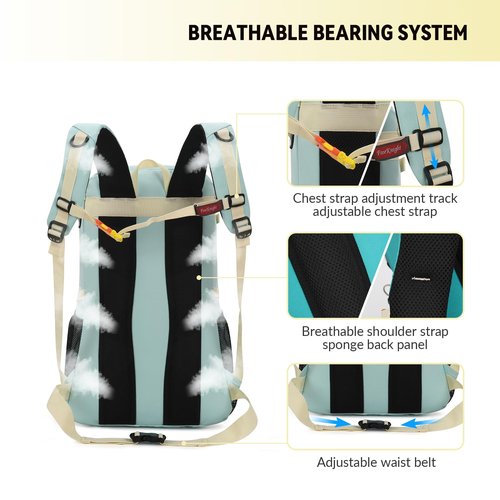 Bseash 40L Waterproof Hiking Backpack with Rain Cover, Outdoor Sport Travel Bag Daypack for Camping Climbing Skiing Cycling (Milk Green)