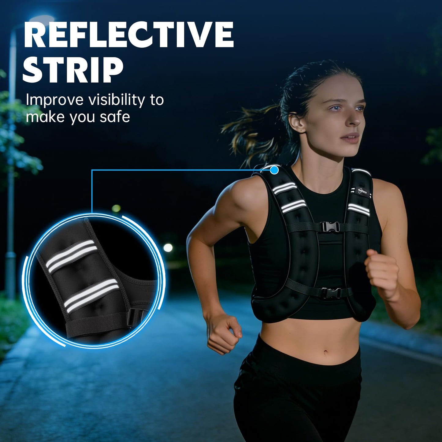 Troispot Weighted Vest, 30LB Weight Vest with Reflective Stripe, Body Weight Vest with Back Mesh Pocket for Women & Men, Home Gym & Outdoor Strength Training