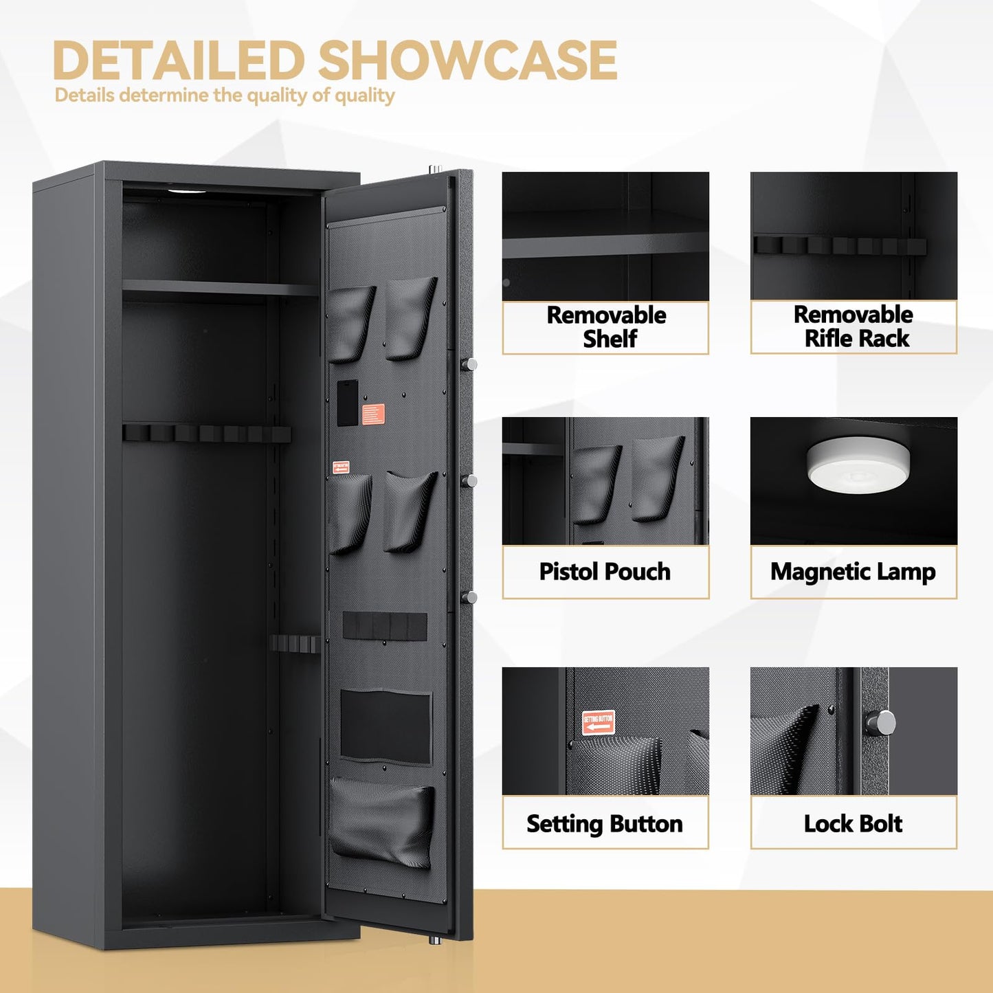 KAER 12-15 Rifle Gun Safe, Home Safes for Rifles and Pistols, Large Unassembled Rifle Safe with 3 Removable Gun Racks, Digital Gun Cabinet with 4 Pistol Pockets