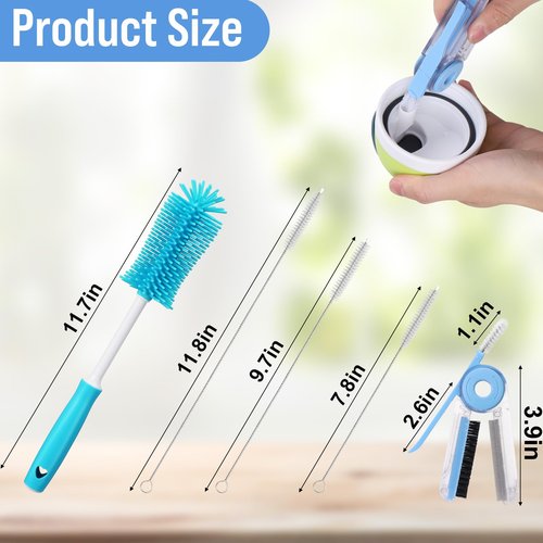XANGNIER 5 Pcs Water Bottle Cleaner Brush Set for Owala 24oz/32oz/40oz Cup,Multifunctional Bottle Brush and Long Straw Cleaner Brush,Cleaning Kit for Owala/Stanley/Yeti Tumbler Cup Accessories