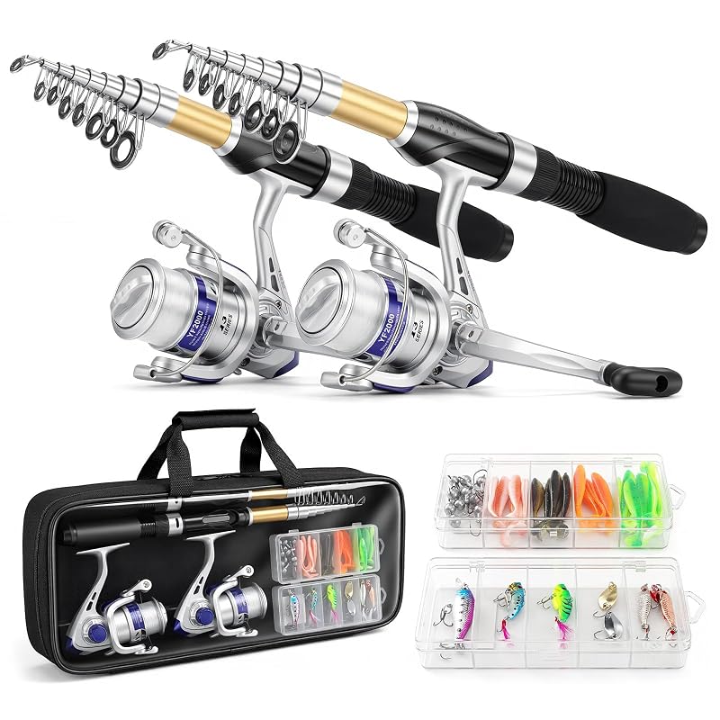 Telescopic Fishing Pole Set with Spinning Reels – 2.1m 2pc Rod & Reel Combo