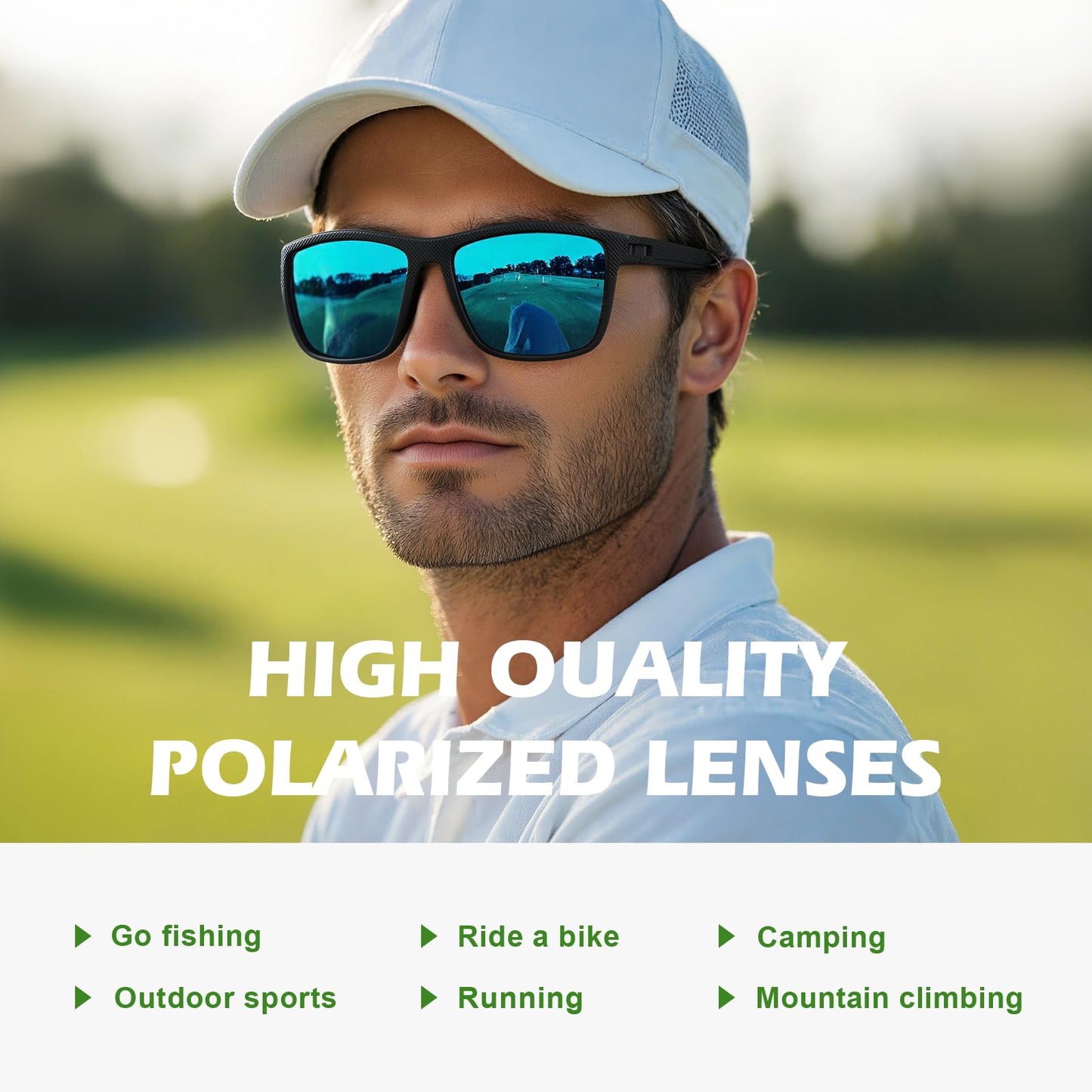 Fanshen Square Polarized Sunglasses for Men, 3 Pack Lightweight UV Protection Sun Glasses for Driving Fishing Golf (Black/Ice Blue/Silver)