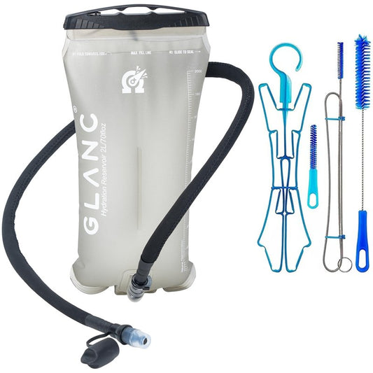 GLANC Hydration Bladder - 2L Water Bladder with Cleaning Kit for Outdoor Hiking Backpack, BPA Free Leakproof Water Reservoir for Hydration Pack, Insulated Hose & High Flow Bite Valve, Light Gray