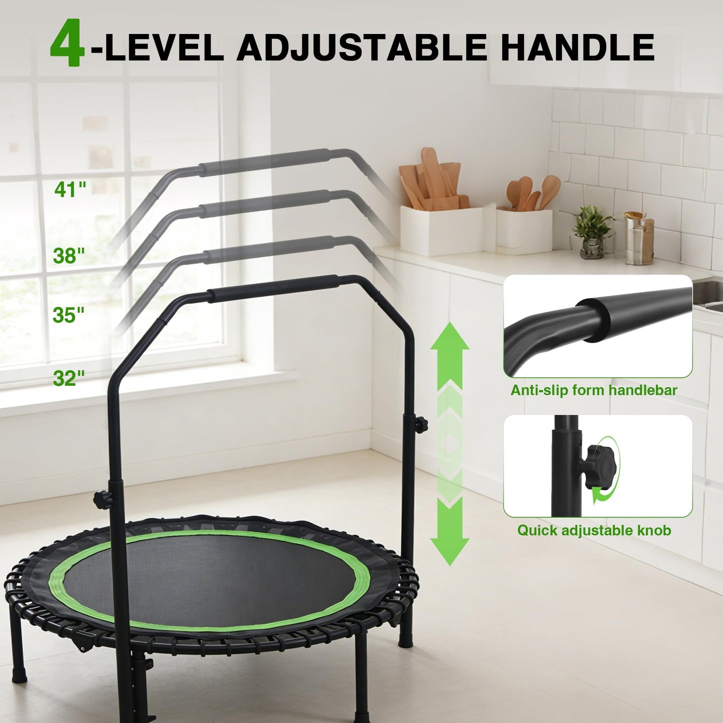 ACWARM HOME 40" Mini Rebounder Trampoline for Adults with Handle, Green
