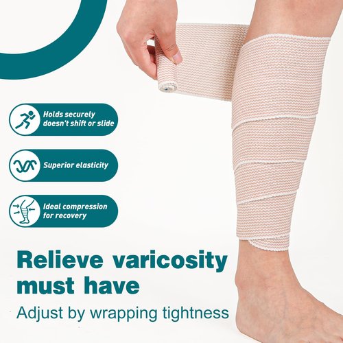 AZEN Premium 6 Pack Elastic Bandage Wrap 4 Inch, Compression Wrap Bandage for Legs, Lymphedema Wraps for Legs, Ankle, Knee, Tummy, Body, Latex-Free