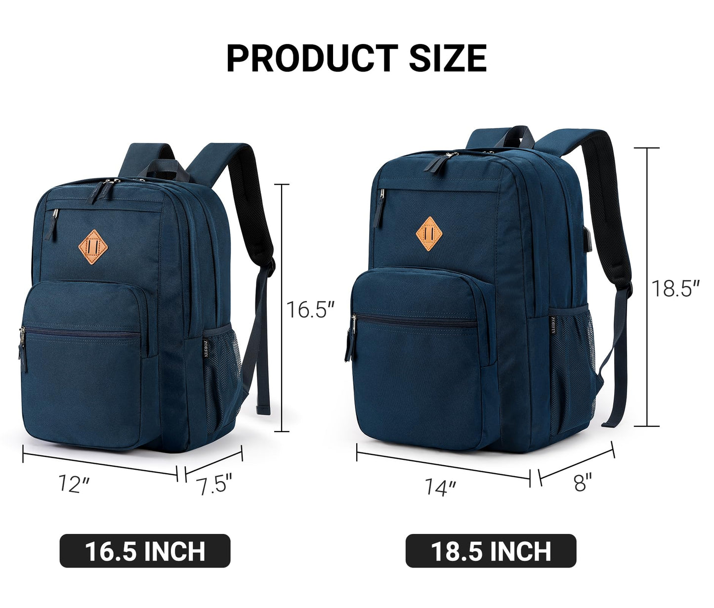 ZORFIN 36L Backpack for College, and Travel: Water Resistant Bookbag - Steel blue