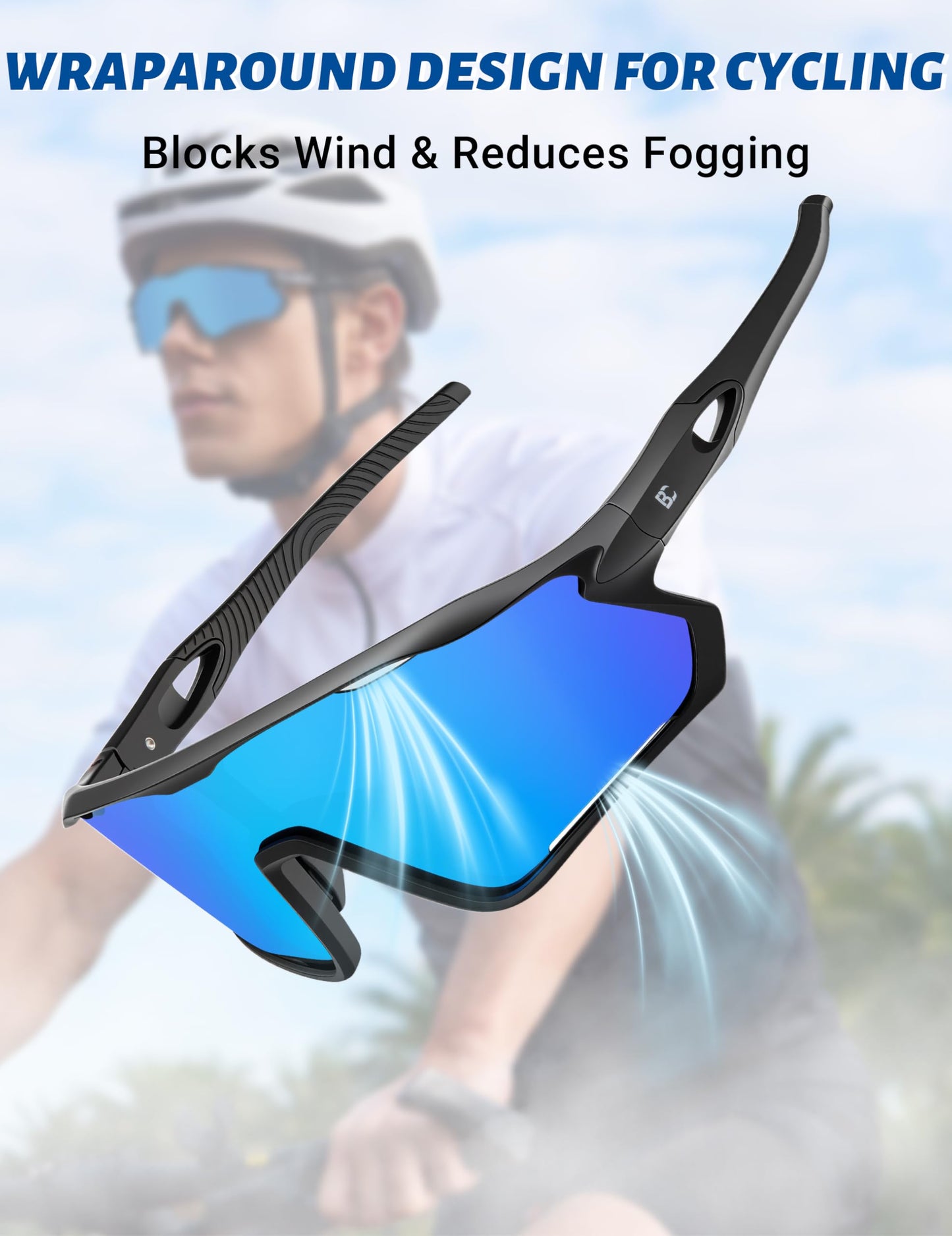 BIRCEN Polarized Baseball Running Sunglasses: TR90 Sports Cycling Glasses for Men Women UV400 Protection for Driving MTB Blue Lens