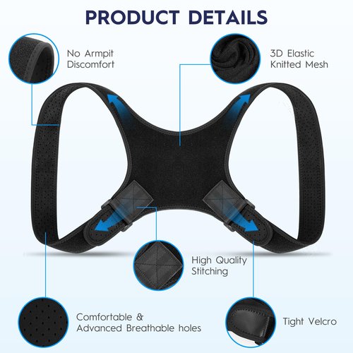 Back Brace Posture Corrector for Men and Women - Bionic System Newly Adjustable Upper Back Support Shoulder Posture Brace, Back Straightener Neck Pain Relief Black 7-004-1