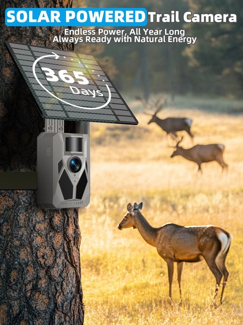TUIFAC 4G LTE Cellular Trail Camera, 2.5K Outdoor Camera Built-in SIM Card with Motion Activated 0.2s Trigger Time, Solar Pannel Trail Cam, Night Vision, 32GB SD Card Included, IP65 Waterproof