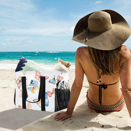 ALAZA Flying Butterflies in Watercolor Waterproof Beach Tote Bags for Travel Camping, Exercise