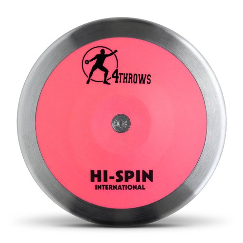 4THROWS ATE 1KG Hi-Spin International Discus for Track & Field, High School, College, Men & Women — 80% Rim Weight, IAAF World Athletics Certified with Free Carry Bag, Pink and Silver