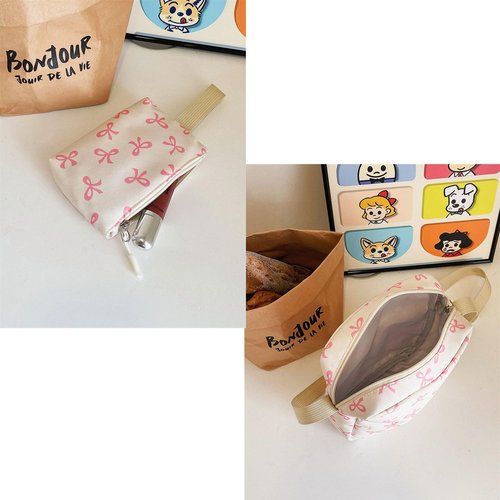 Pink Bow Backpack for Girls, 2025 Trendy Nylon Rucksack Cute Kawaii Preppy Backpack 3 Pcs Set With Bow Pattern (Pink)