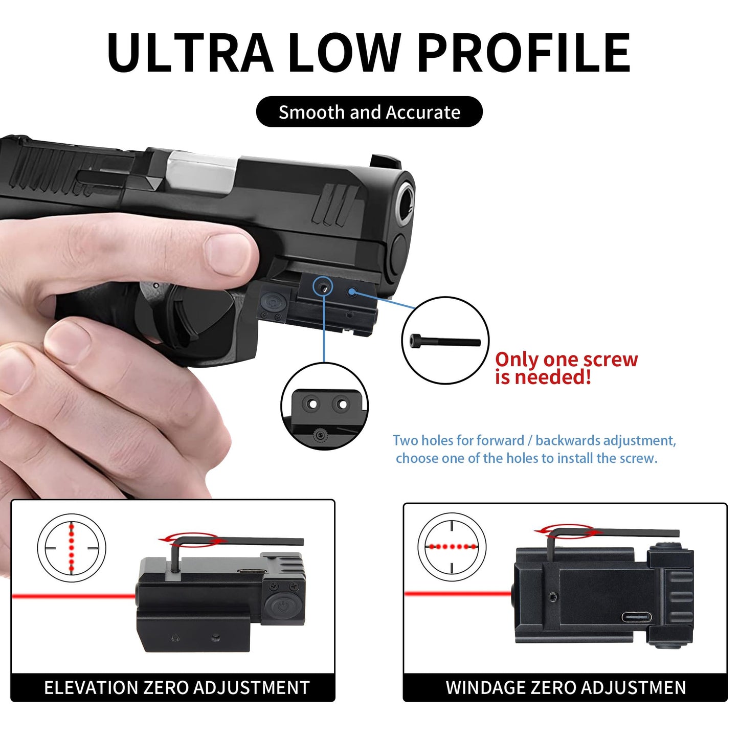 KASENTE Red Laser Sight, Low Profile Picatinny Mount Red Beam Sight, Ambidextrous Control, Class II(Power <3mW) Rechargable