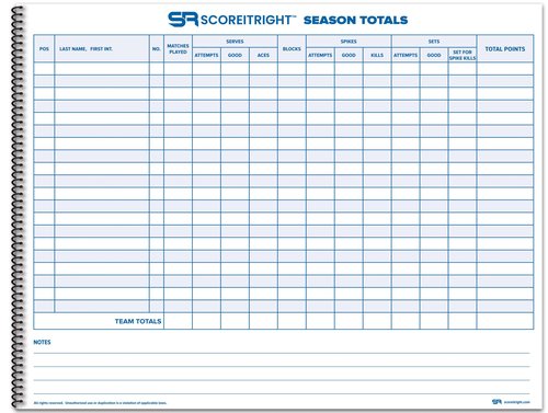 Score It Right Volleyball Scorebook – 24 Match Spiral Volleyball Scorebook with Season Totals and Team Roster Sheet – Premium Paper Volleyball Score Sheet for Rally Scoring and Detailed Instructions